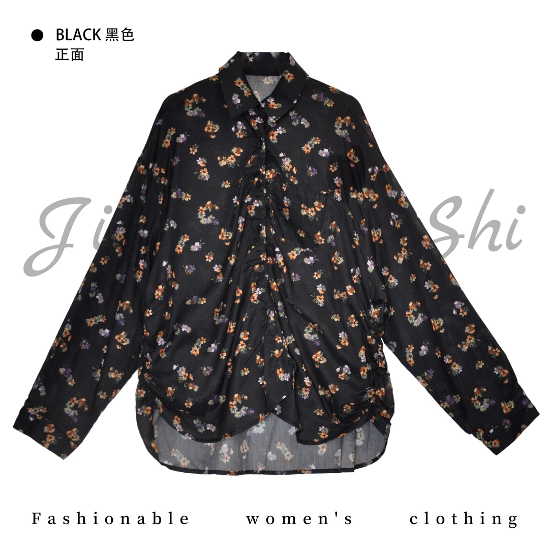 娃娃领单排扣印花百搭衬衫 中年妈妈百搭时尚气质上衣5235