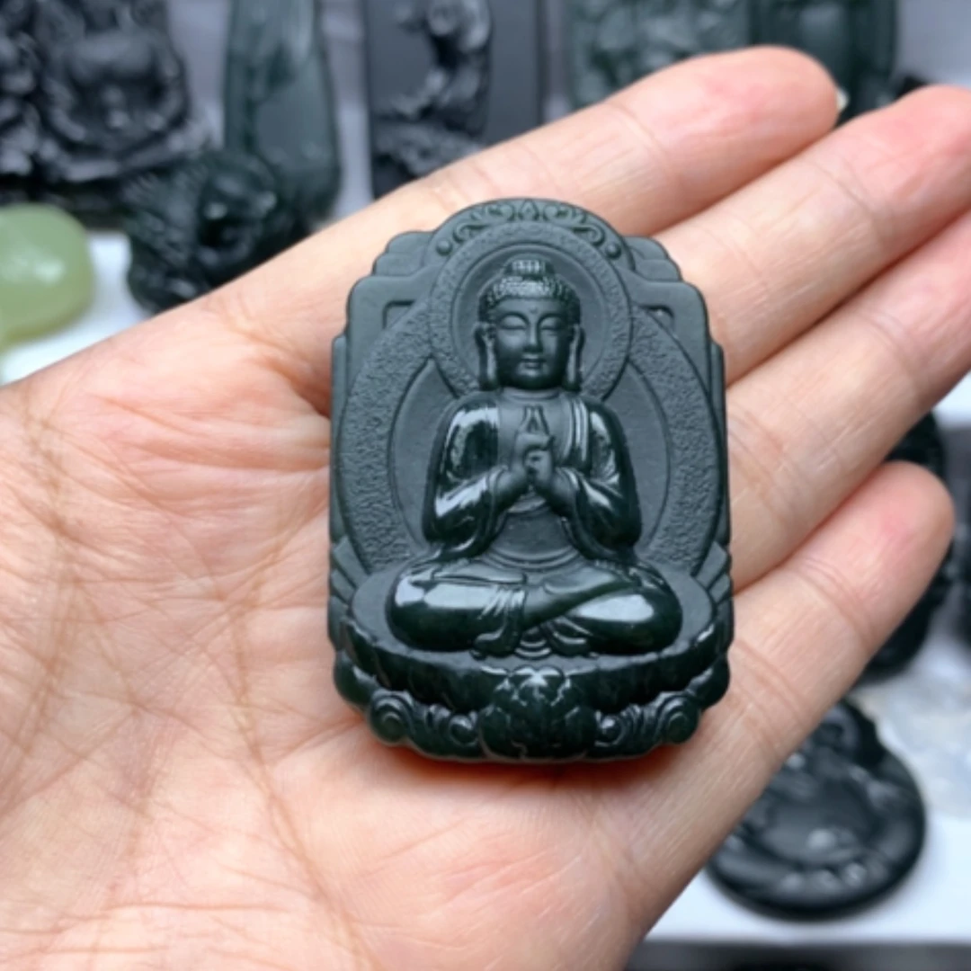 【闪购商品】颈饰未镶嵌和田玉（青玉）双面雕刻