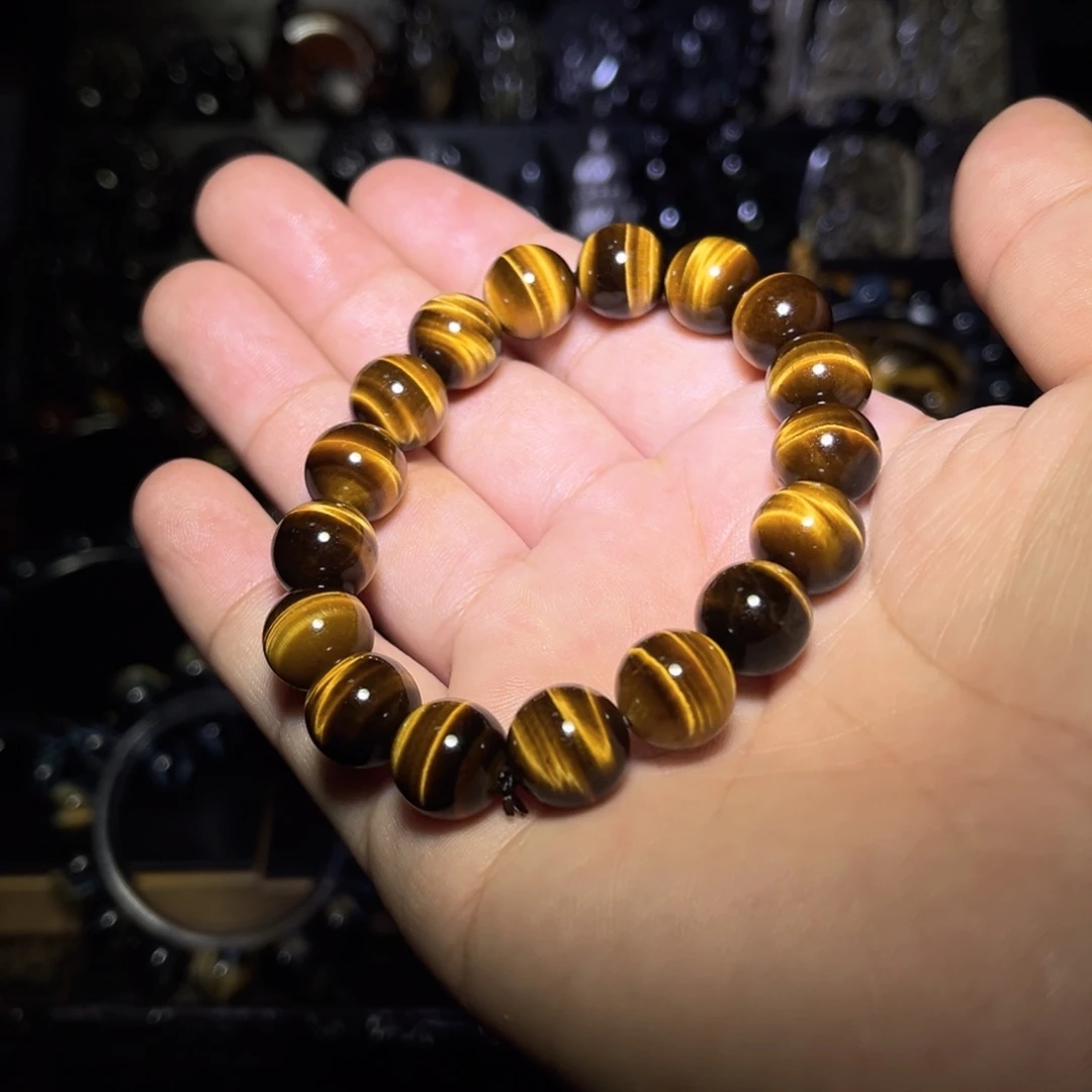 未镶嵌黑曜岩手链筱*天然虎眼头黄虎眼闪电M纹12mm