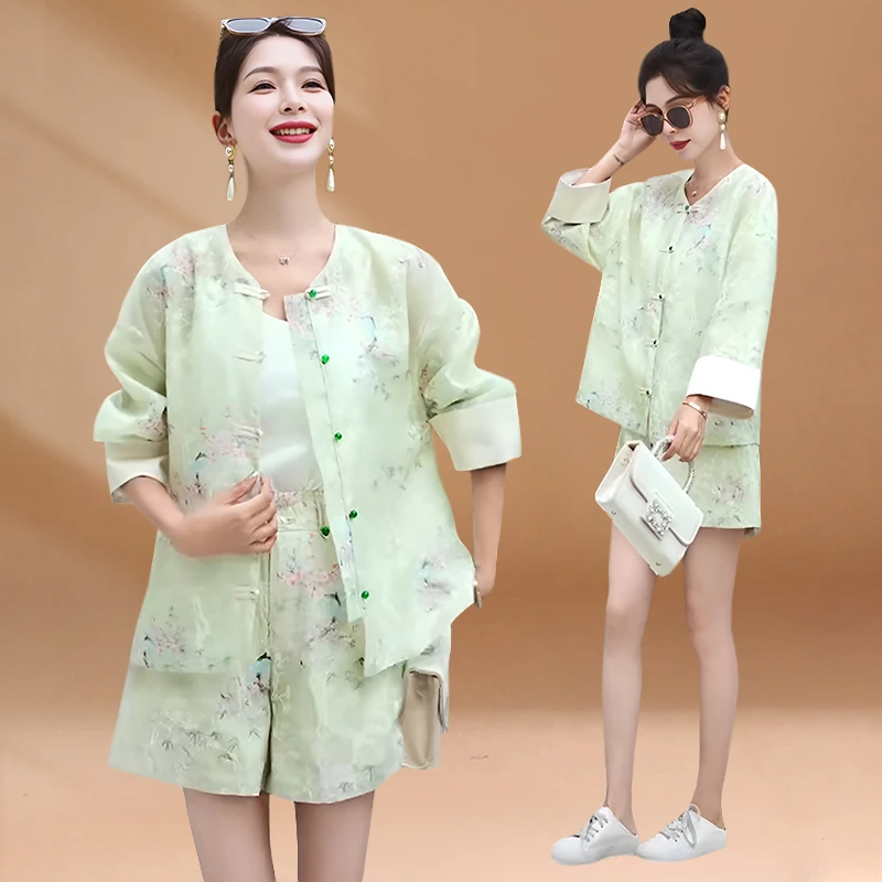 新中式国风短裤套装2025夏季新款高级感复古刺绣防晒衣上衣两件套