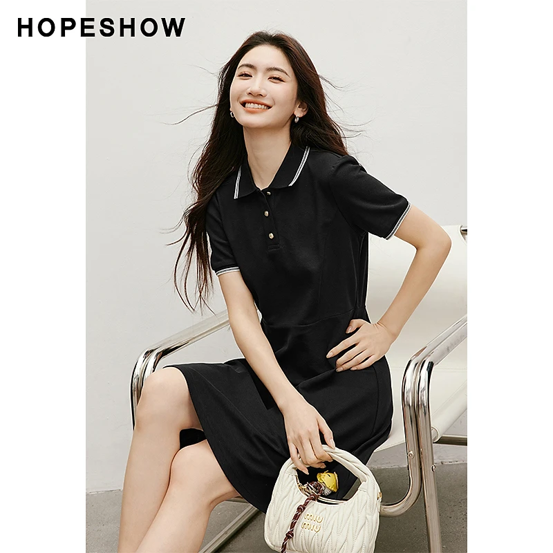 红袖2025春季新款女装 收腰撞色边半开门襟套头连衣裙90225091606