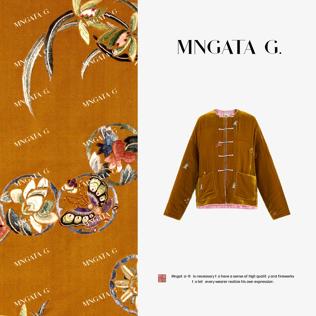 MNGATA G.宫小妍【桃花源】夹棉真丝丝绒新中式国风阔版外套5070459