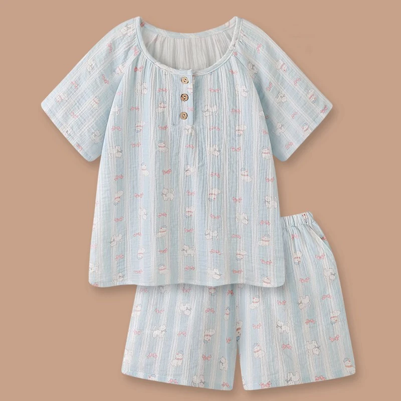 夏季可爱卡通云朵小猫睡衣女夏款2025新款短袖短裤宽松家居服套装