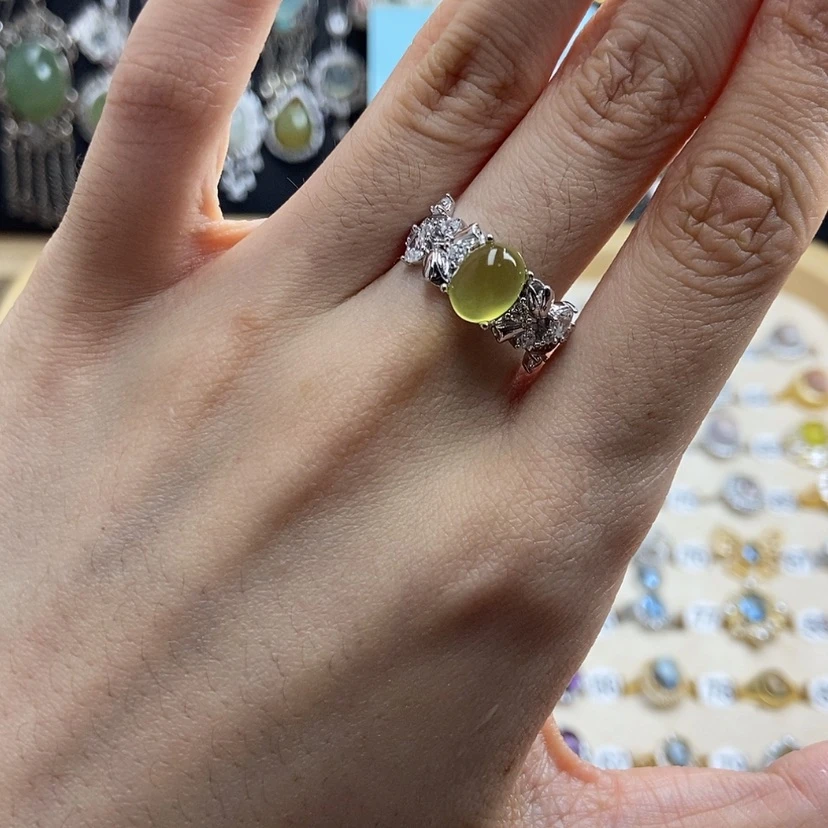 【闪购商品】岫玉戒指银S925镶嵌开口