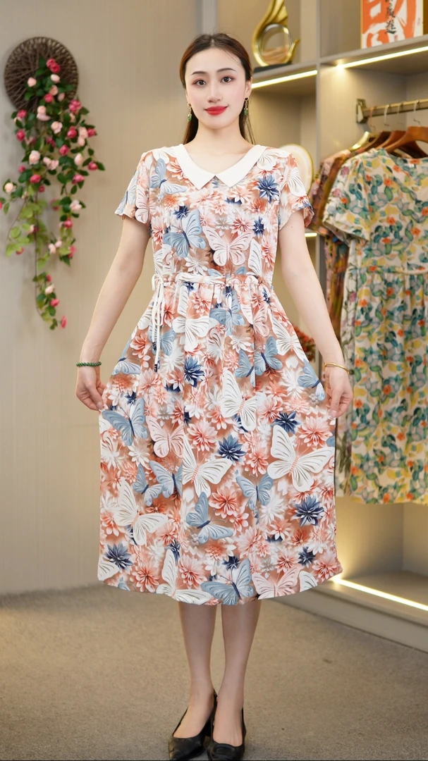 新款妈妈装长裙显瘦收腰洋气【蝶飞】时尚气质YL