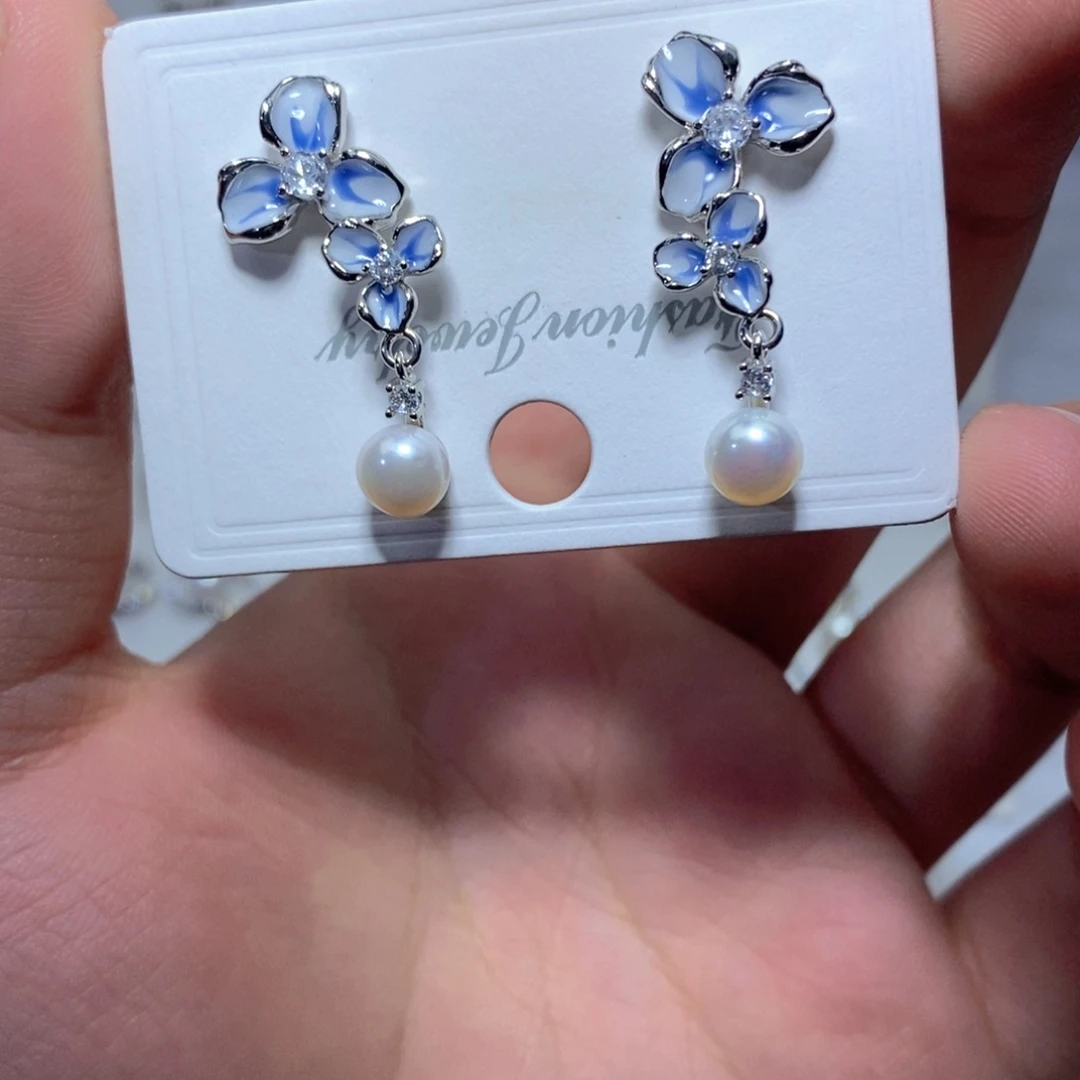 淡水珍珠耳饰银S925镶嵌