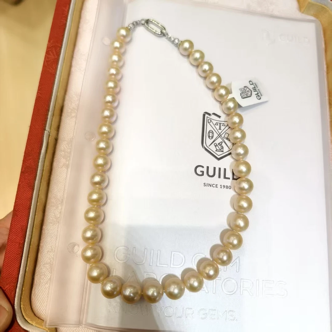 【钱元元专享】【奶油金】925银 珍珠项链带吉尔德大证9-12mm