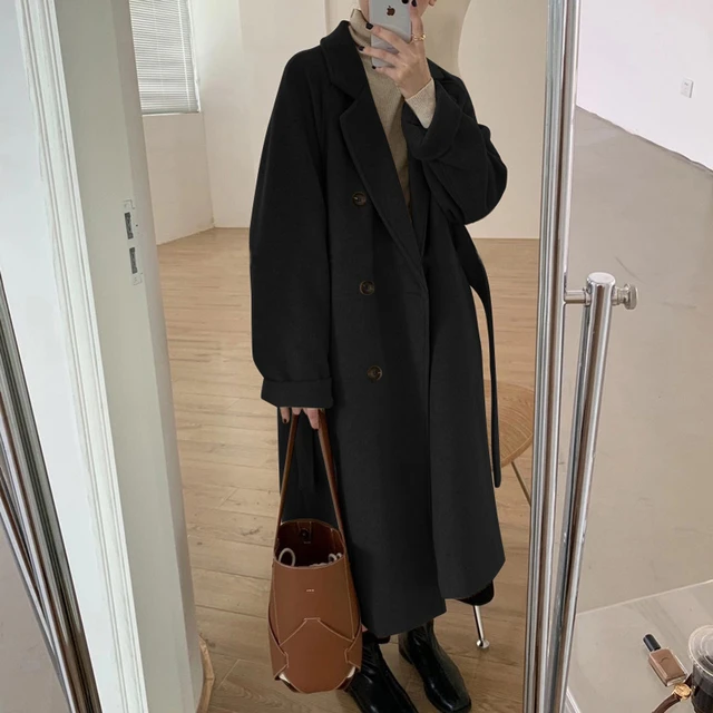 黑色双面羊绒大衣女2025秋冬新款高级感宽松气质小个子羊毛呢外套