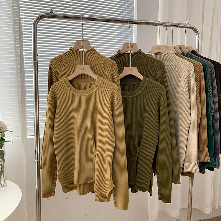 【断码清仓】纽扣设计感不规则针织衫秋冬显瘦半高领打底毛衣1090