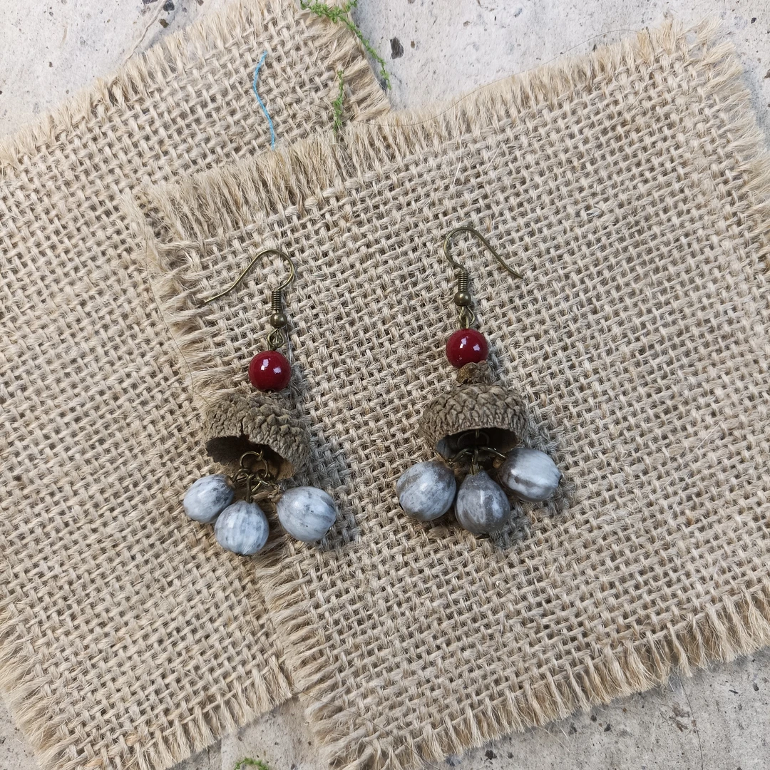 非金属木质耳饰 青囊听风 草珠子 纯手工制作耳环