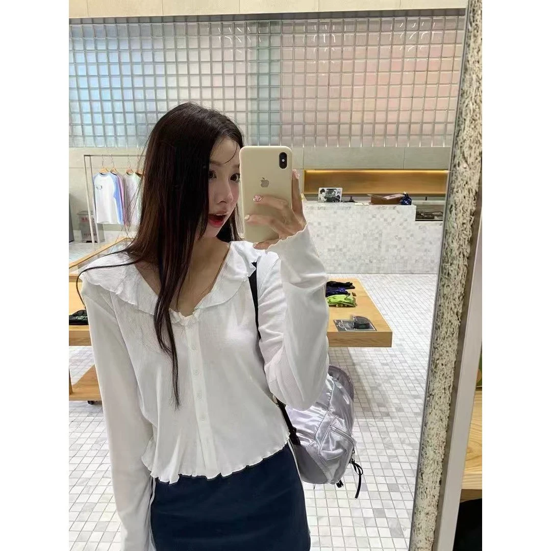 【YFONI】木耳边翻领开衫~