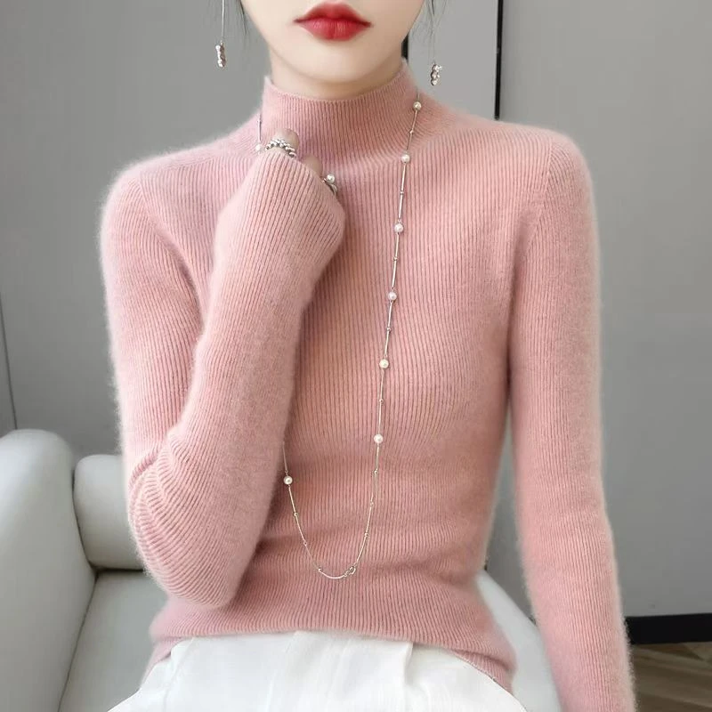 可机洗纯羊绒衫女士半高领打底衫内搭修身毛衣秋冬黑色针织羊毛衫