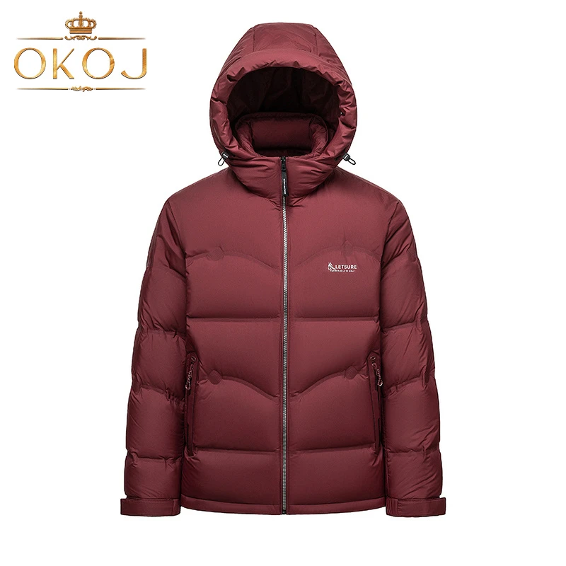 OKOJ连帽羽绒服男厚款防风保暖白鸭绒外套秋冬新款户外休闲羽绒衣