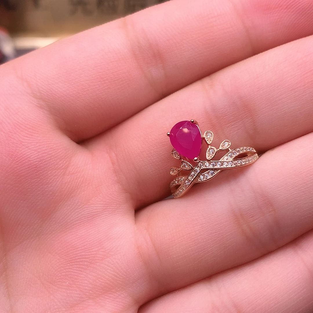 红宝石戒指银S925镶嵌