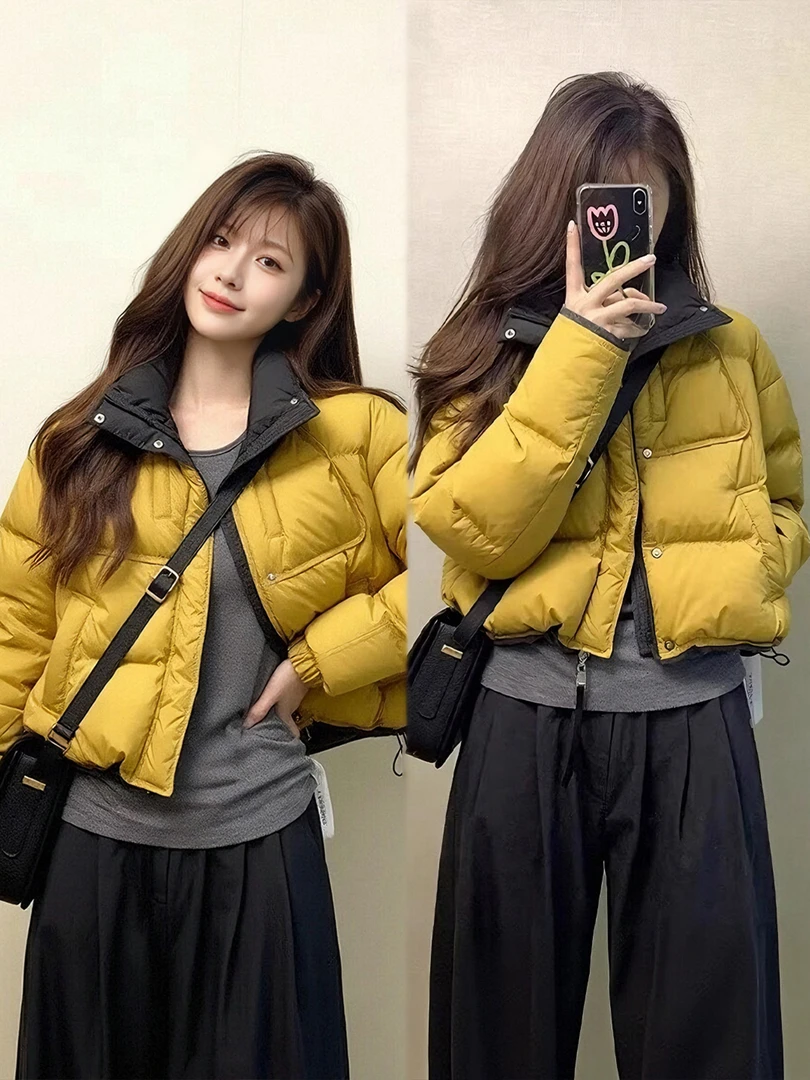 2025冬季新款韩版独特好看的撞色棉衣加厚棉袄显瘦短款棉服外套女