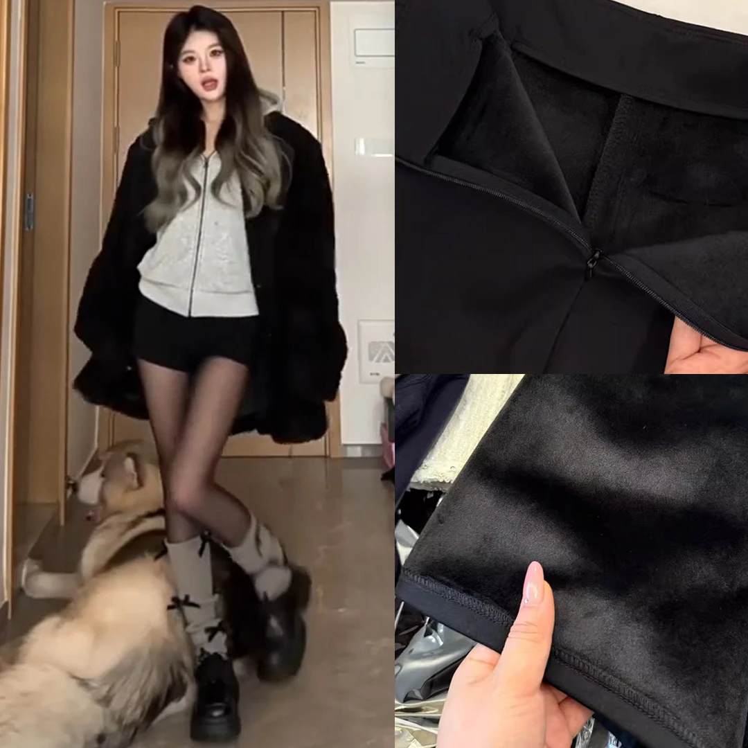 黑色西装短裤女2025新款秋冬季辣妹外穿加绒显瘦性感高腰包臀热裤
