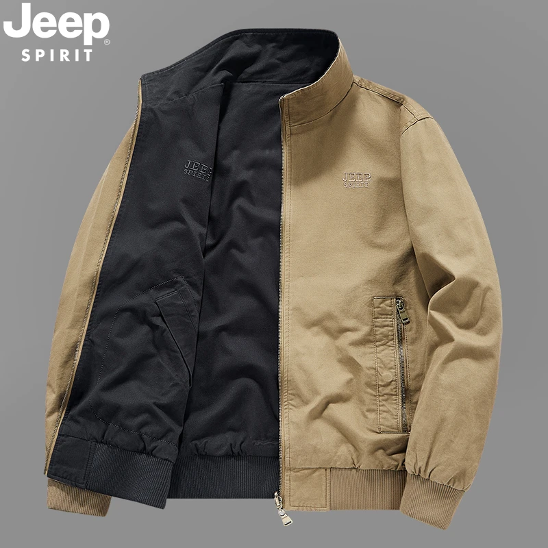 2025年新款吉普男士外套春秋季纯棉休闲两面穿夹克男款双面穿外衣
