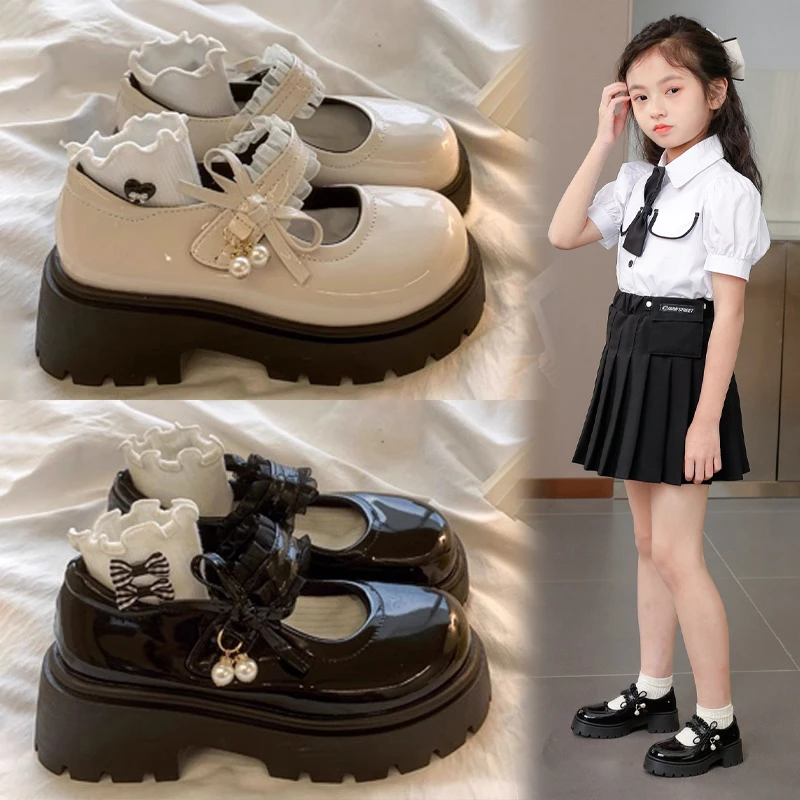 女童皮鞋6-12岁新款春秋洋气公主鞋儿童黑色演出鞋中大童女童鞋子