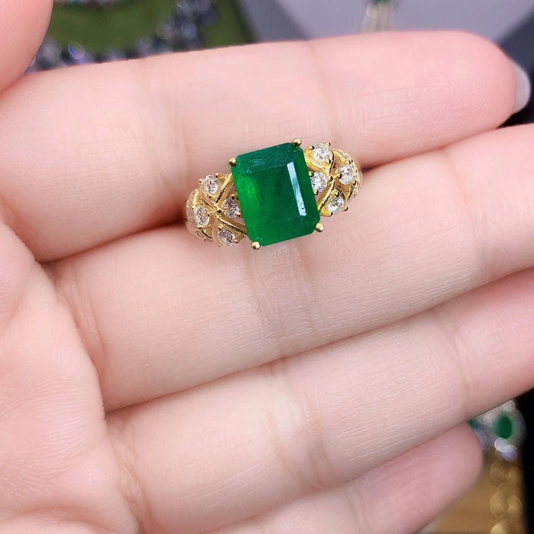 祖母绿戒指银S925镶嵌