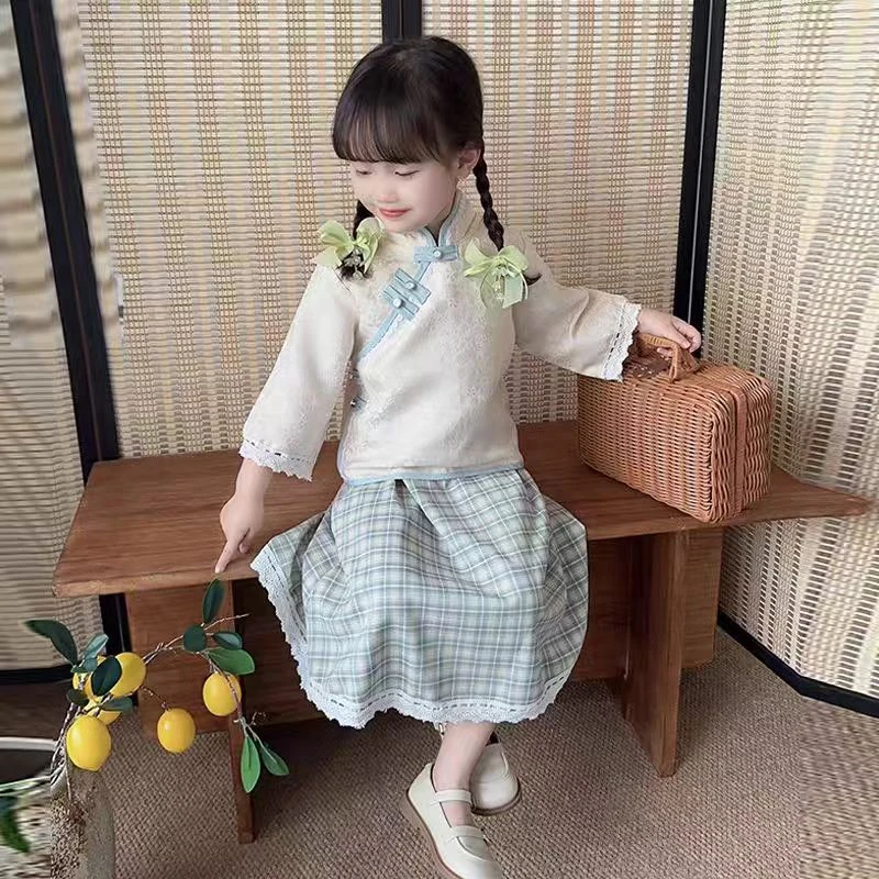 800049 童装女童套装2025夏季新款新中式洋气两件套套装宝宝衣服