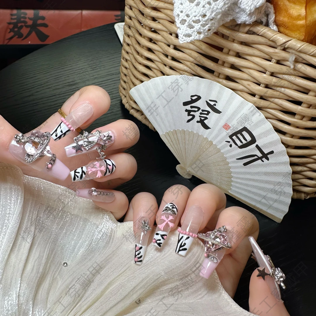 【粉色斑马】槿露纯手工穿戴甲-10片装-可重复佩戴