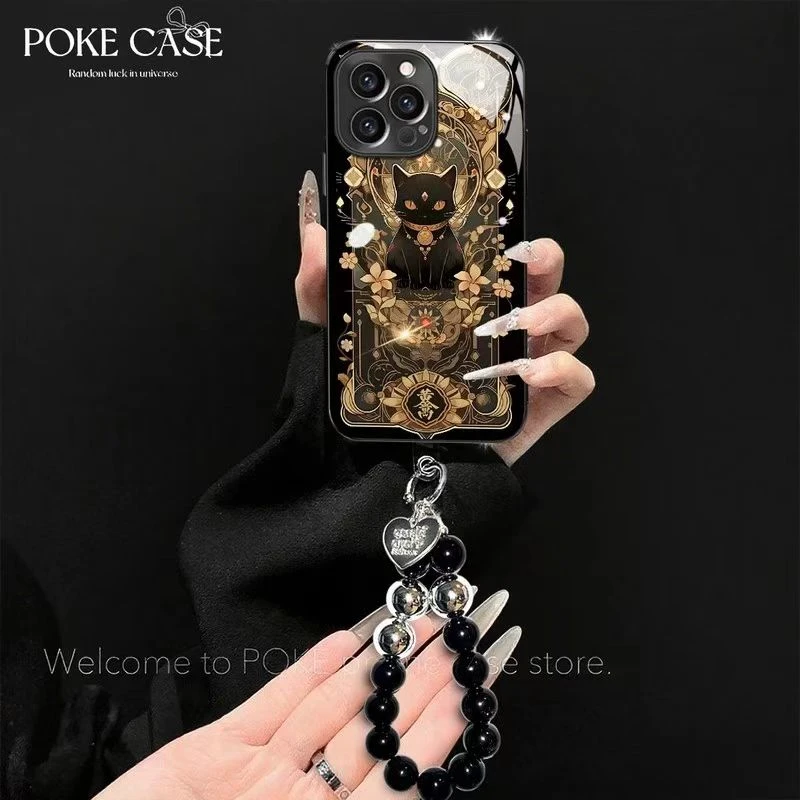 招财金猫手链适用苹果vivo华为oppo小米iPhone16电镀玻璃壳手机壳