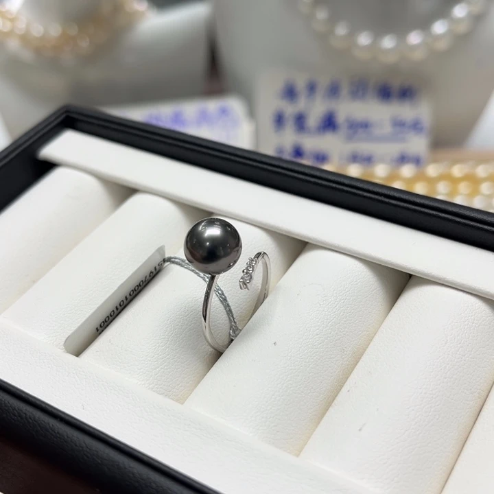 海水珍珠上新大溪地三颗锆戒指9-10mm银S925镶嵌