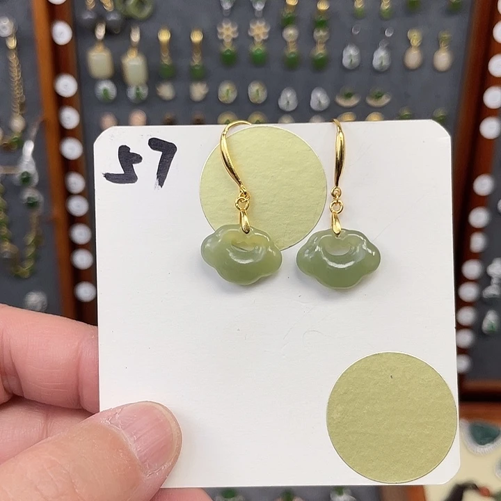 和田玉耳饰银S925镶嵌和田玉57