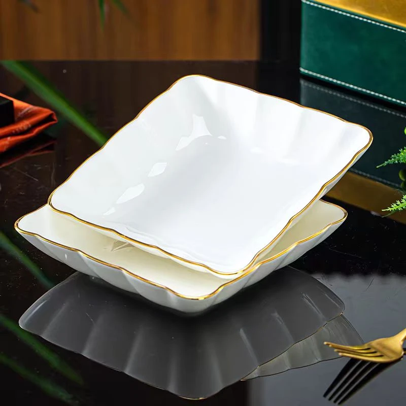 描金7英寸南瓜方盘餐盘网红轻奢家用创意方形菜盘汤盘深菜盘