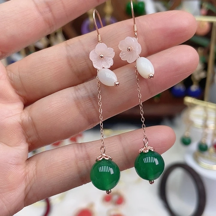 玛瑙/玉髓耳钉银S925镶嵌