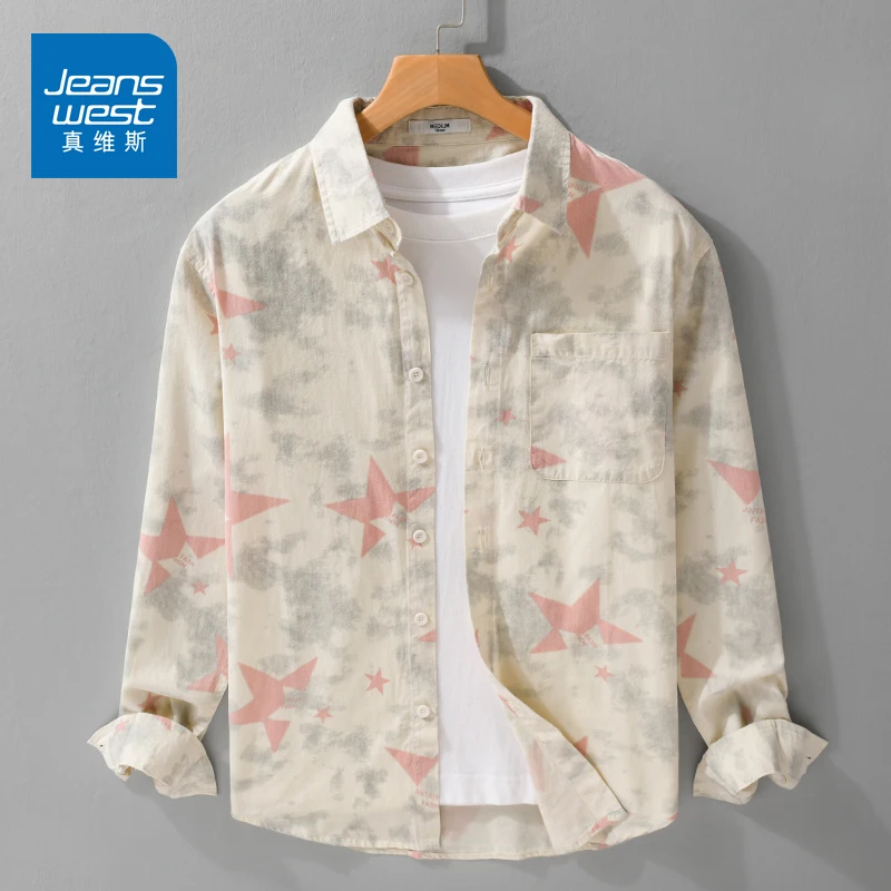 真维斯男士衬衫长袖新款潮牌春季款休闲潮流外套帅气宽松衬衣男装