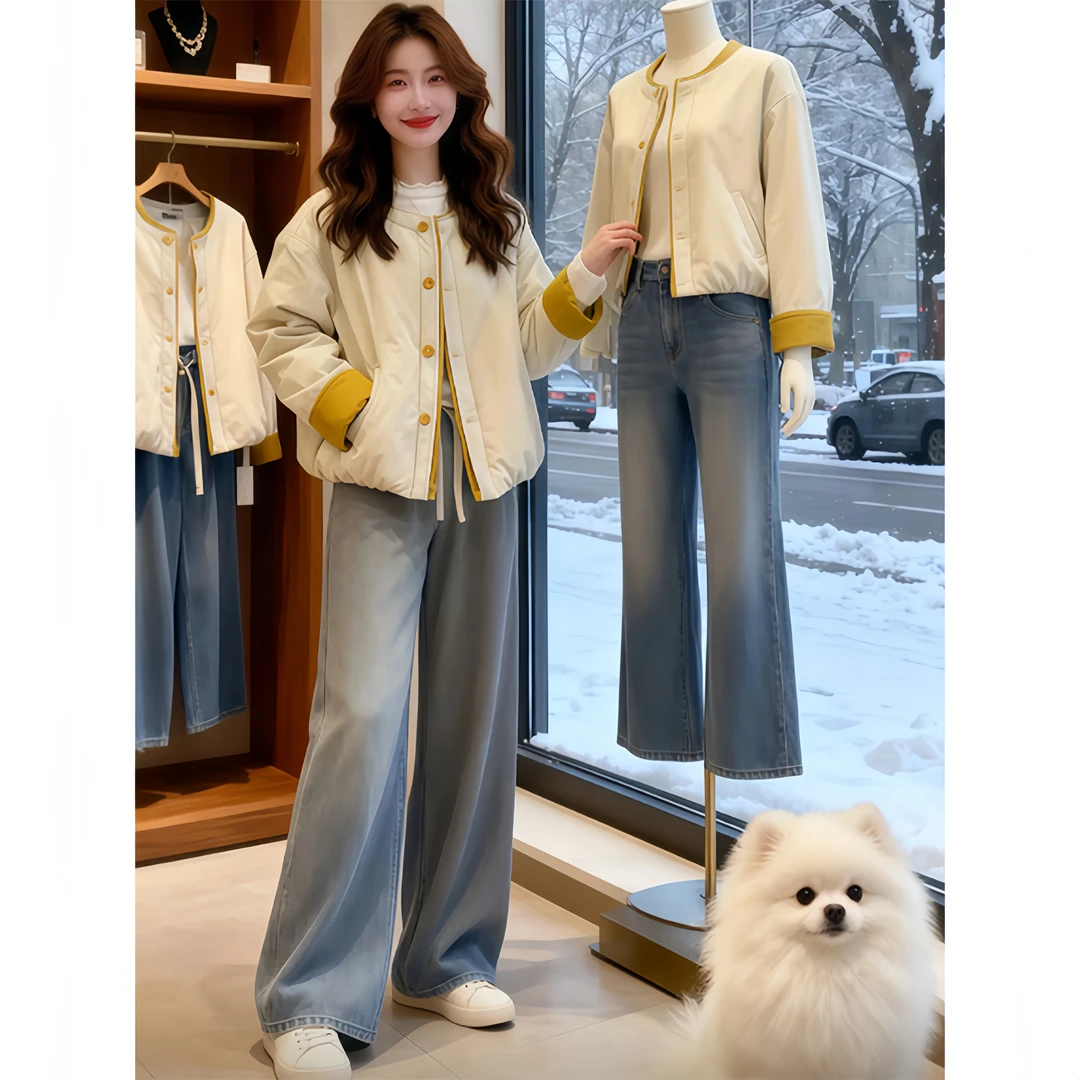 SHALLDOER【温柔可视】 小个子高腰线棉服女秋冬季洋气拉长比例棉衣