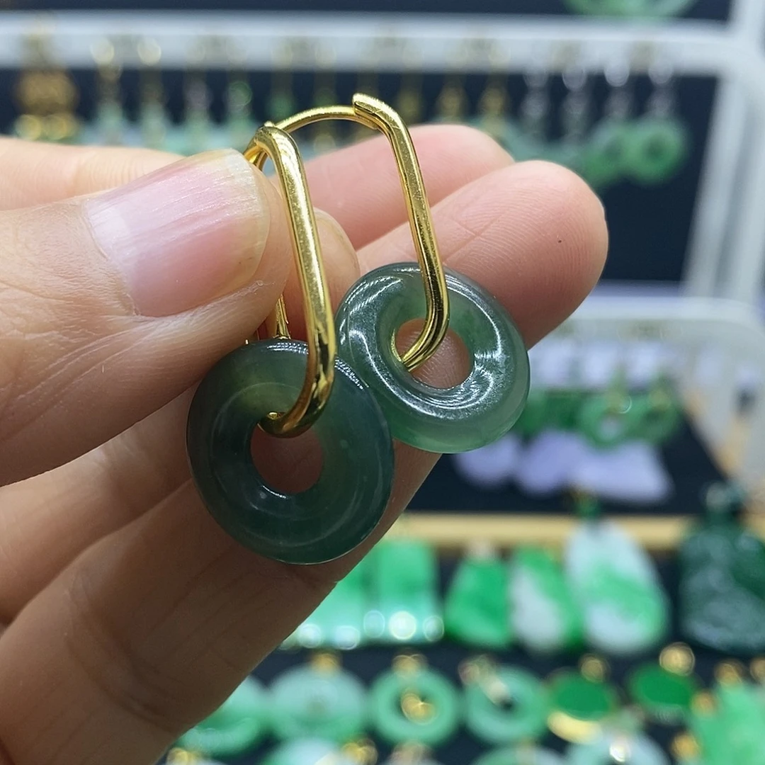 翡翠银S925镀金镶嵌耳饰耳饰