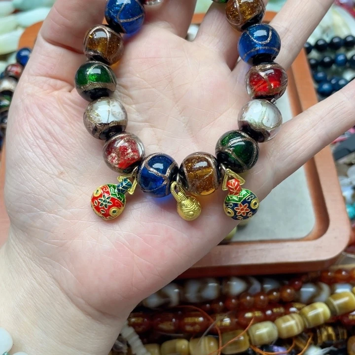 玛瑙/玉髓合金珠宝半成品一条14m香灰琉璃手串