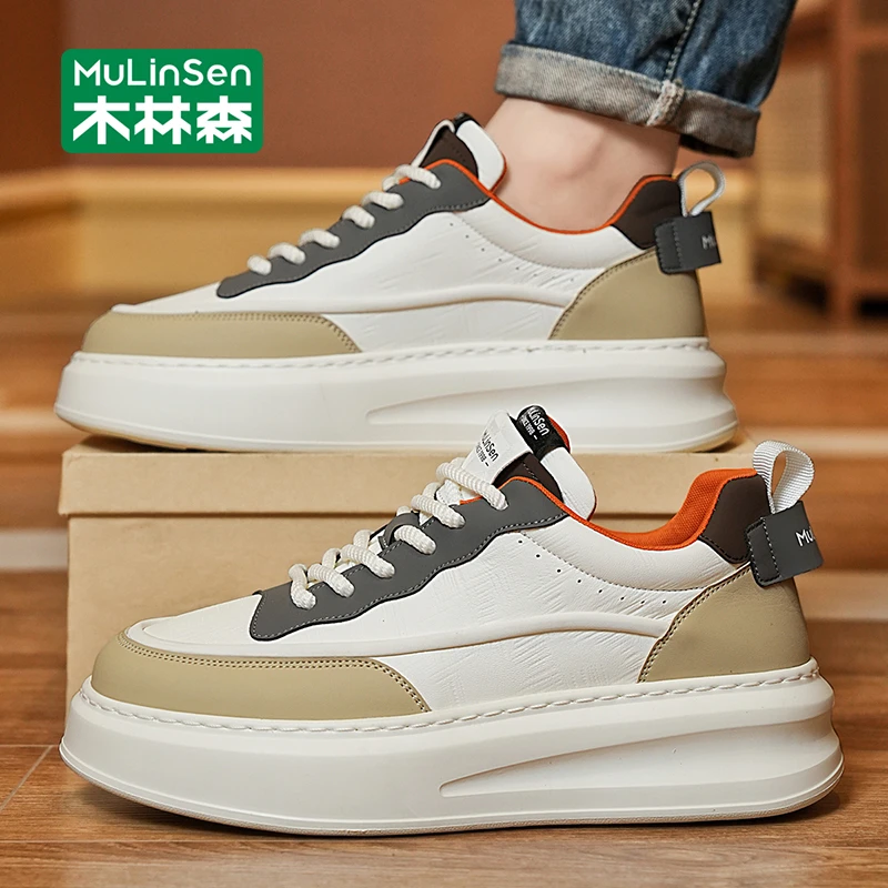 木林森小白鞋男款2025新款秋季透气厚底增高运动百搭男士休闲板鞋