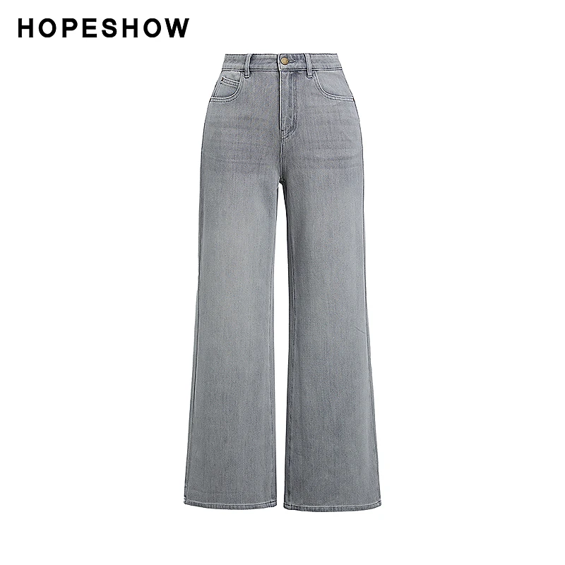 红袖2024夏新款女装 复古水洗金属扣插袋直筒牛仔长裤89624191305