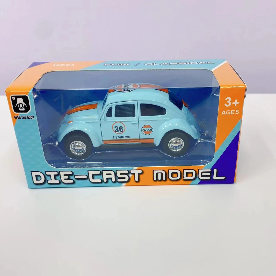 大众甲壳虫老爷车合金属回力汽车模型仿真玩具摆件收藏1:45仿真车