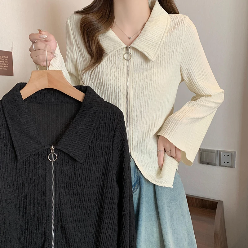 大码女装2024春装新款洋气POLO领长袖T恤胖mm宽松百搭上衣女8355