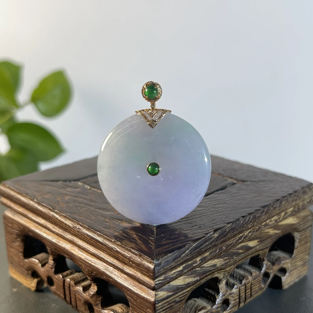 JYB28-150  天然缅甸A货翡翠  18K镶嵌平安扣