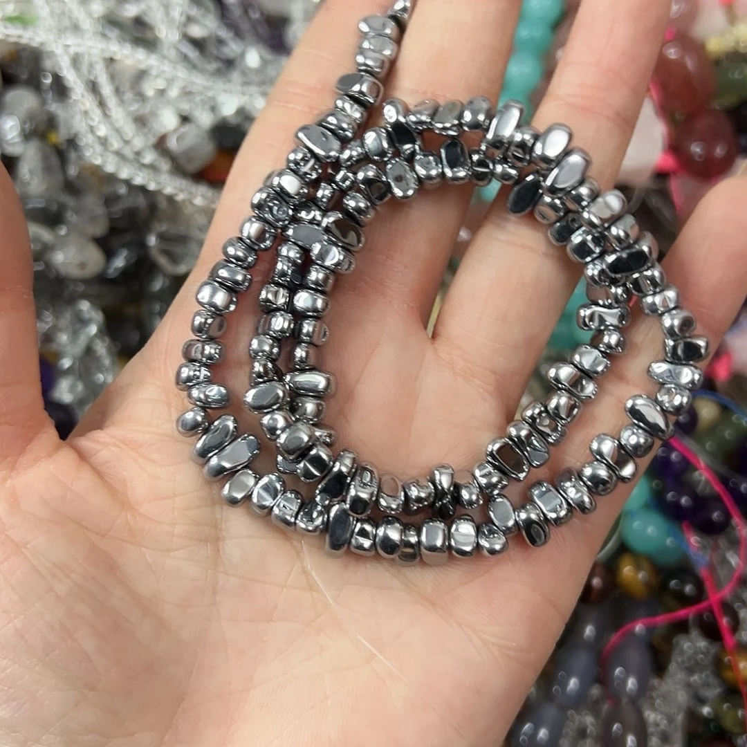 玛瑙/玉髓未镶嵌珠宝半成品，黑胆石碎银子一条（不掉色）