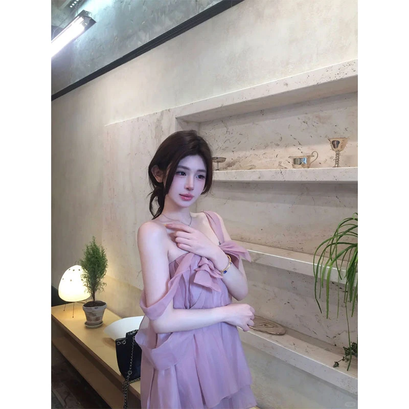 法式复古气质蝴蝶结系带衬衫裙夏季新款设计感小众别致绝美上衣潮