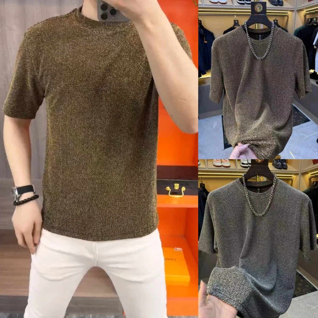 68166春夏个性圆领潮流男士休闲套头满天星短袖百搭高级感精致帅