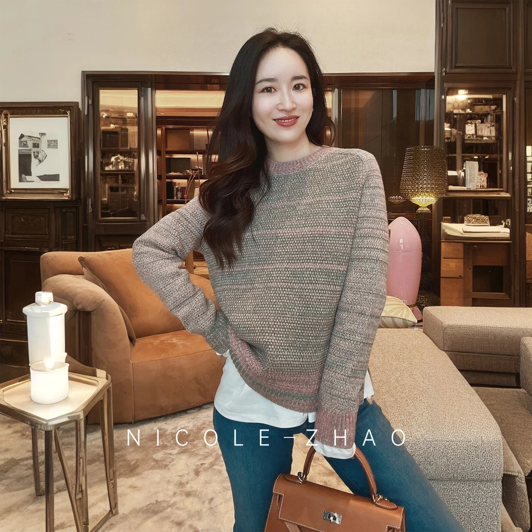 DK2381【贵姐NICOLE】2025年秋冬新款花色毛衣打底衫针织女士