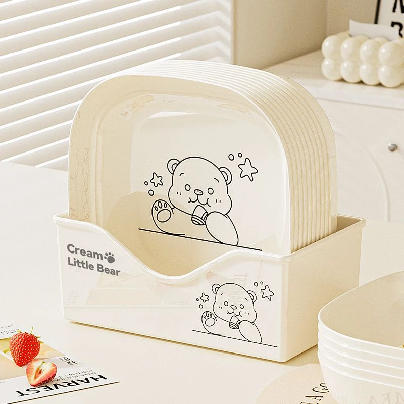 卡通小熊吐骨家用高档餐桌垃圾盘碟可爱塑料小盘创意水果盘方盘方