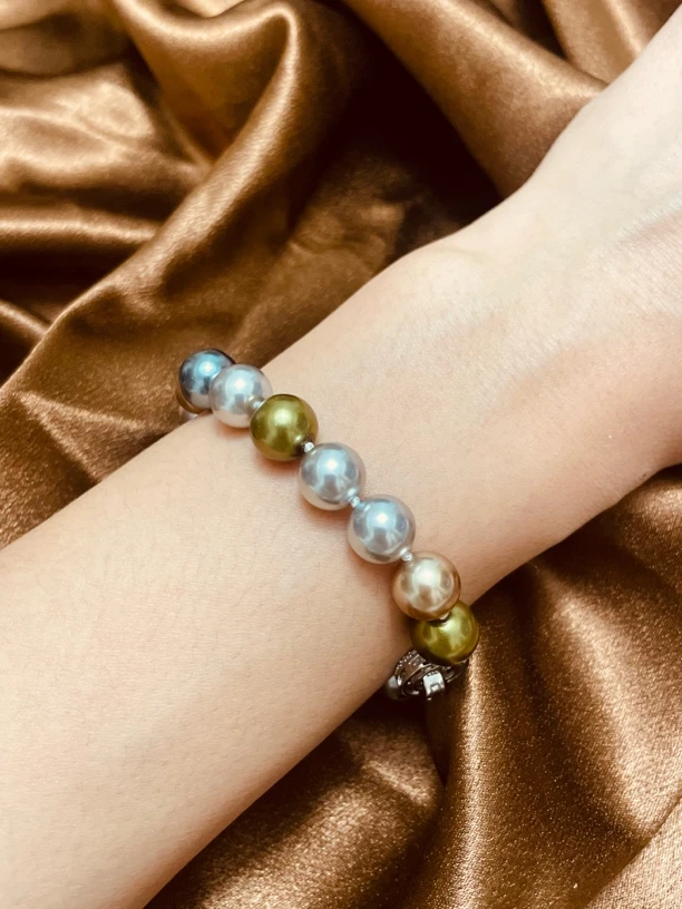 铜合金仿珍珠手链 仿珍珠铜合金莫兰迪糖果色琉璃珍珠手链串珠