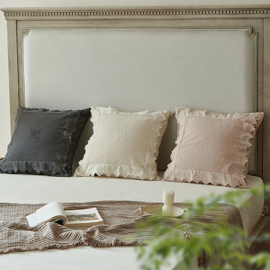 【蒹葭抱枕】微复古法式宫廷风棉麻抱枕北欧森系纯色大抱枕50*50