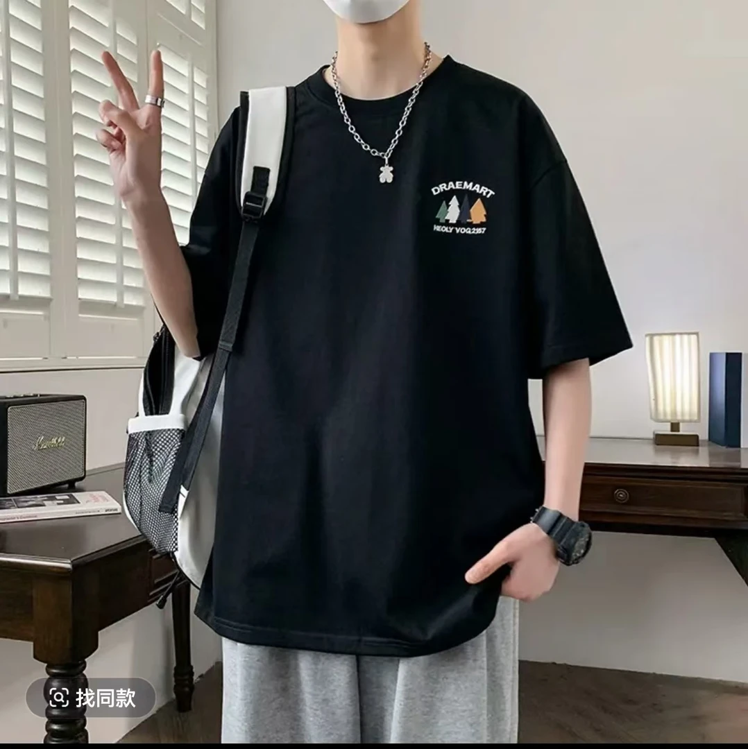 82277重工绣花百搭夏季休闲潮流ins韩版港风男士半袖圆领