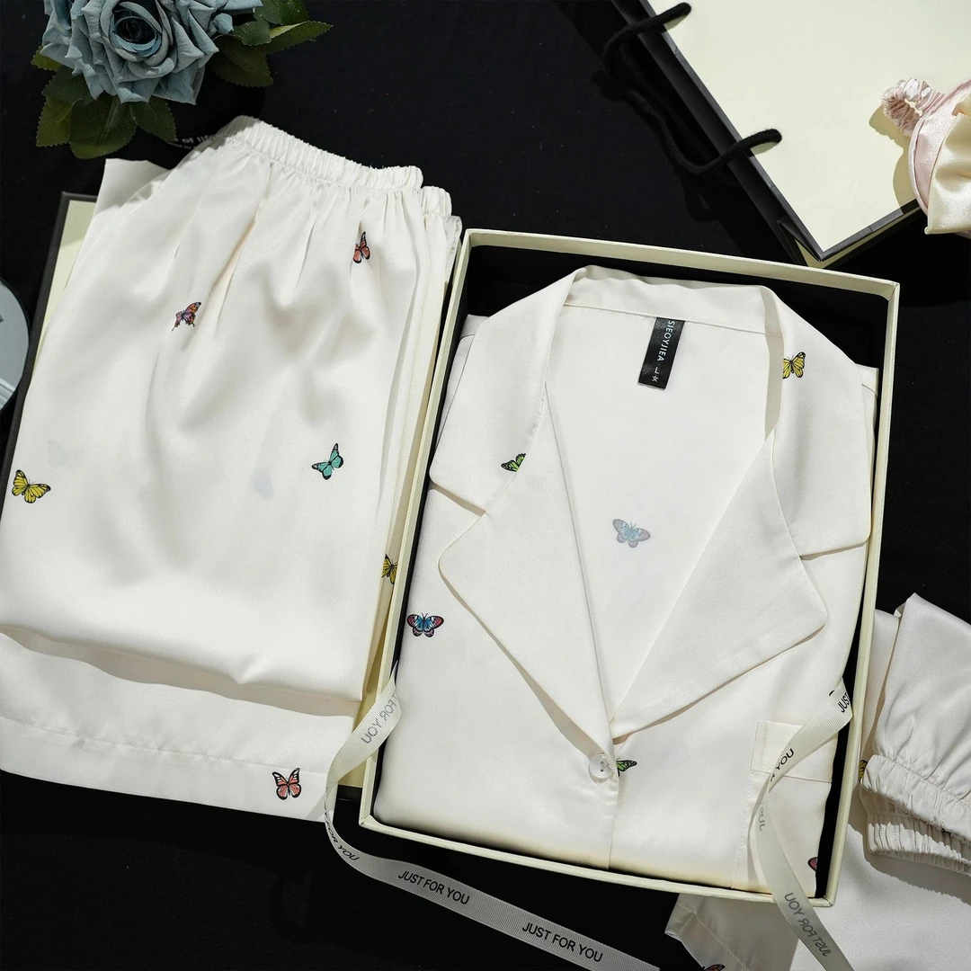 【58】短袖三件套家居服丝质套装睡衣新款上新可外穿-24087