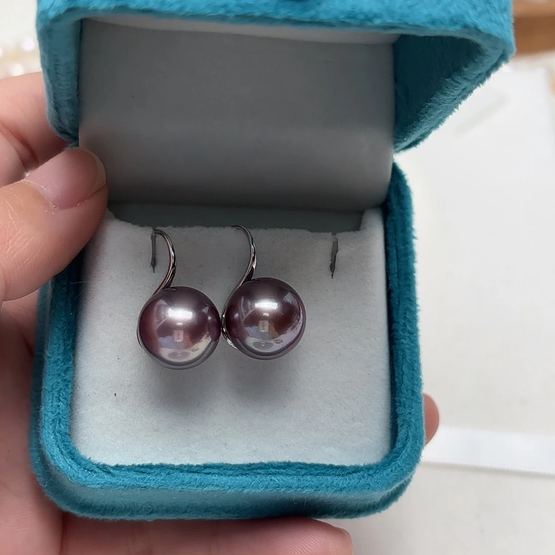 淡水珍珠耳饰银S925镶嵌12.8正圆几乎无暇