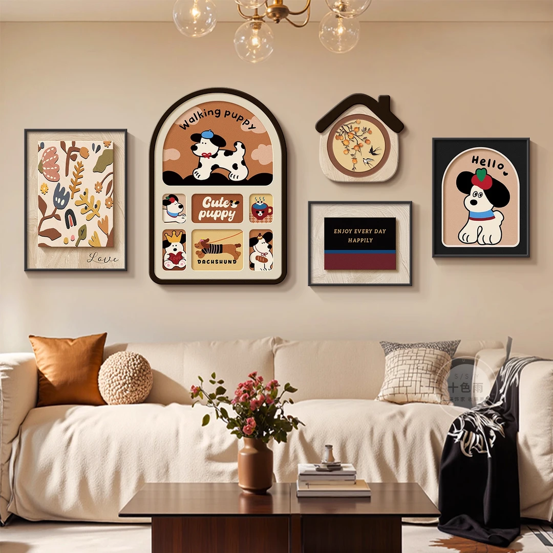 中古风客厅装饰画温馨儿童房卧室床头挂画卡通动物沙发背景墙壁画